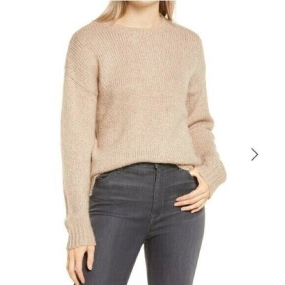 NWT Nordstrom Crewneck Knit Sweater Size XS Cotton Emporium Tan